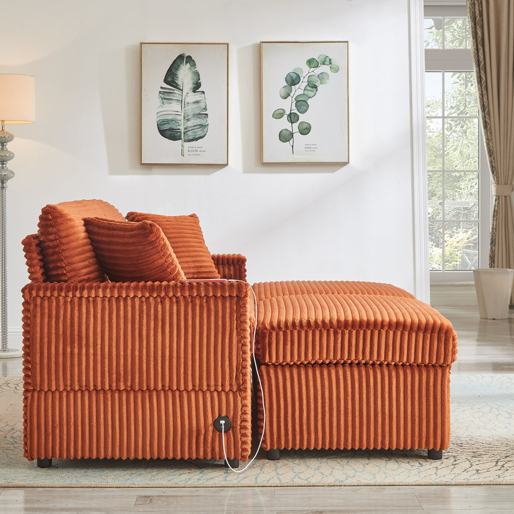 Comfortable Fluffy Corduroy Lazy Sofa, Storage Space for Big Loveseat, Super Soft Chaise Lounge with Double Ottomans and Table Board,Suitable for Chailiving - Grand Goldman Shop