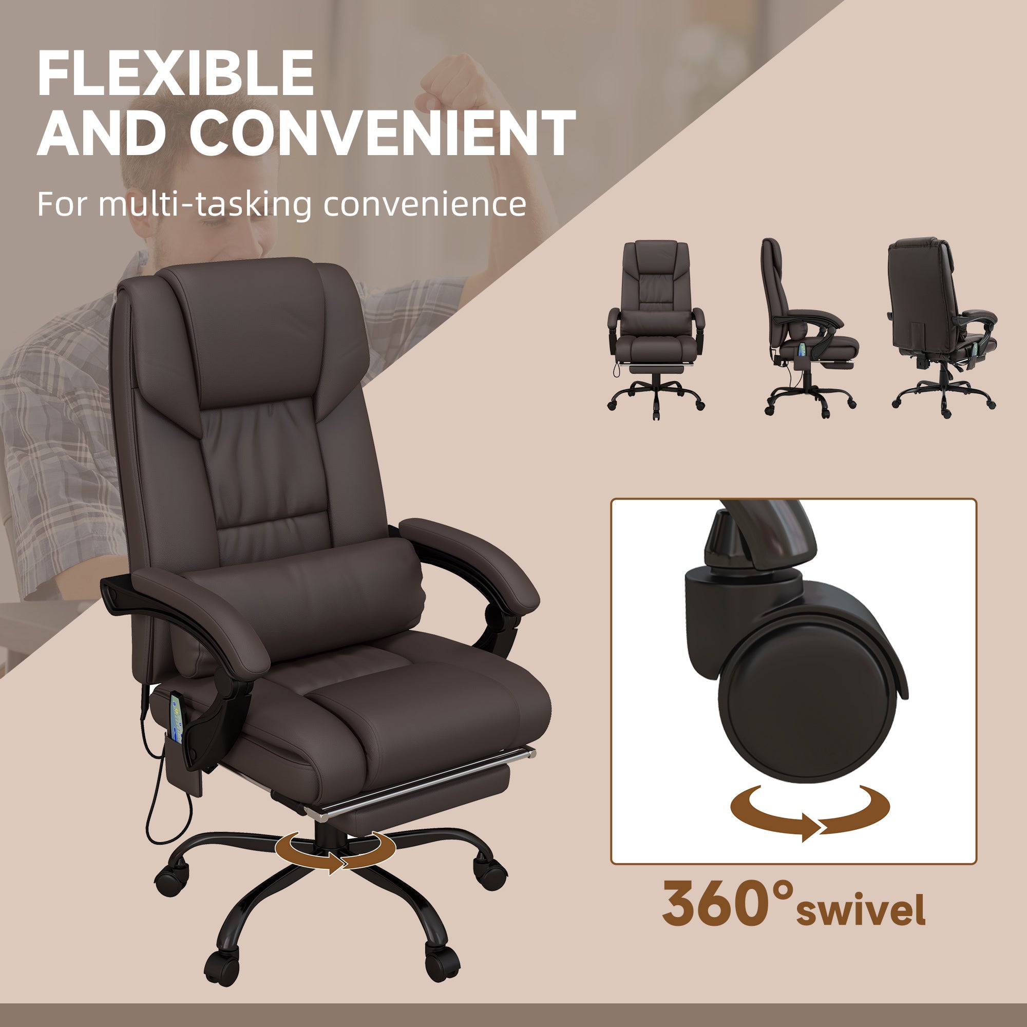 High Back Vibration Massage Office Chair with 6 Points, Hight Adjustable Computer Desk Chair, Reclining Office Chair with Ret