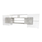 ON-TREND Unique Shape TV Stand with 2 Illuminated Glass Shelves, High Gloss Entertainment Center for TVs Up to 88', Versatile TV Cabinet with LED Color Changing Lights for Living Room, Grey - Grand Goldman Shop