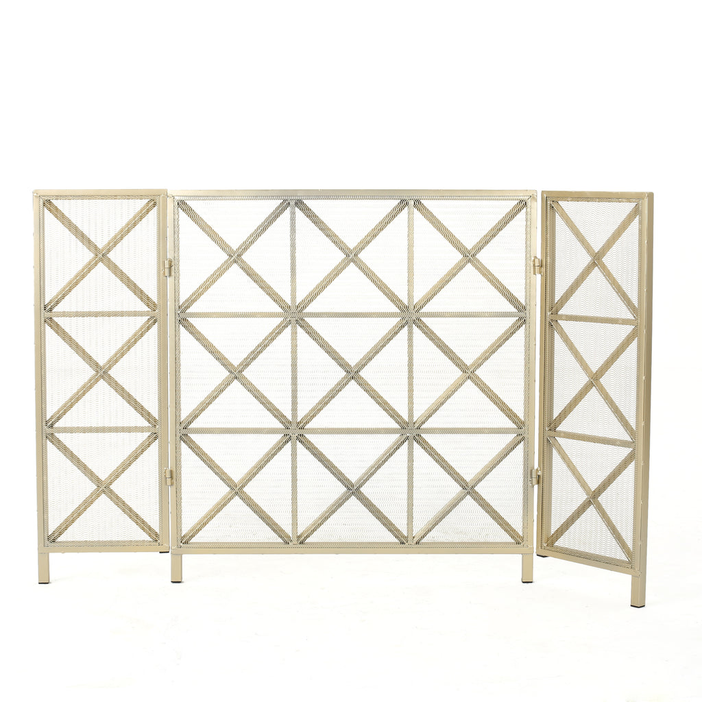 Margaret 3-Panel Fireplace Screen Iron Black/Gold - Grand Goldman Shop