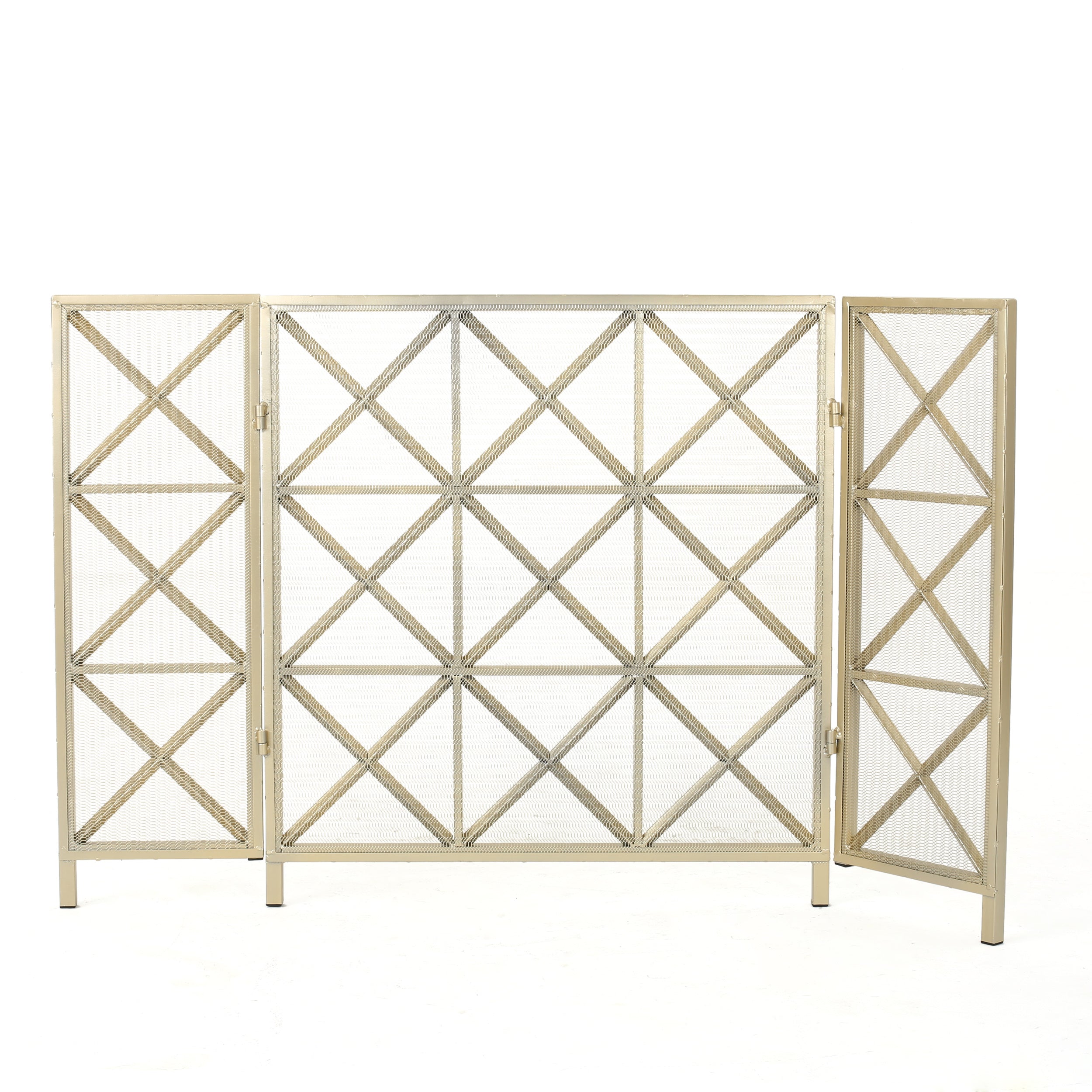 Margaret 3-Panel Fireplace Screen Iron Black/Gold - Grand Goldman Shop
