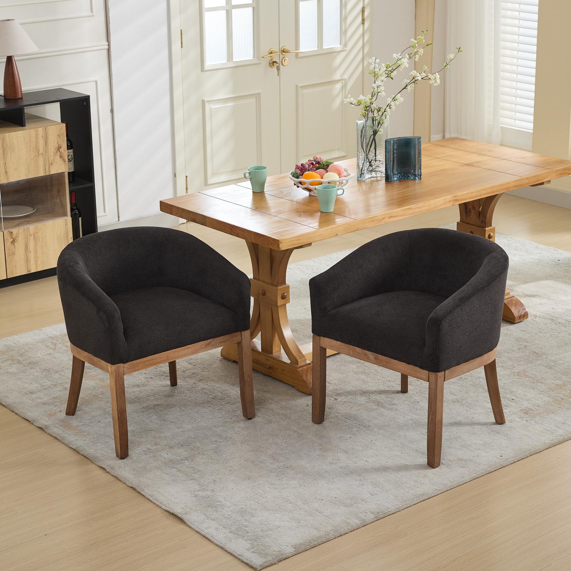 Mid Century Modern Upholstered Barrel Dining Chairs with Arms,Farmhouse Linen Kitchen & Dining Room Chairs with Natural Hardwood Frame, 19' W Accent Chairs,Single Pack,Charcoal Gray,SW1891BK - Grand Goldman Shop