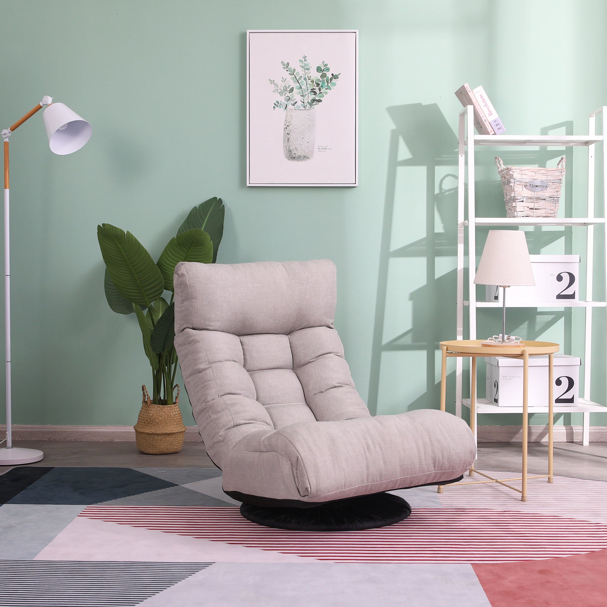 Japanese-Style  Gray with Metal Frame Adjustable Reclining Floor Chair – Tatami Lazy Sofa for Balcony or Bedroom - Grand Goldman Shop