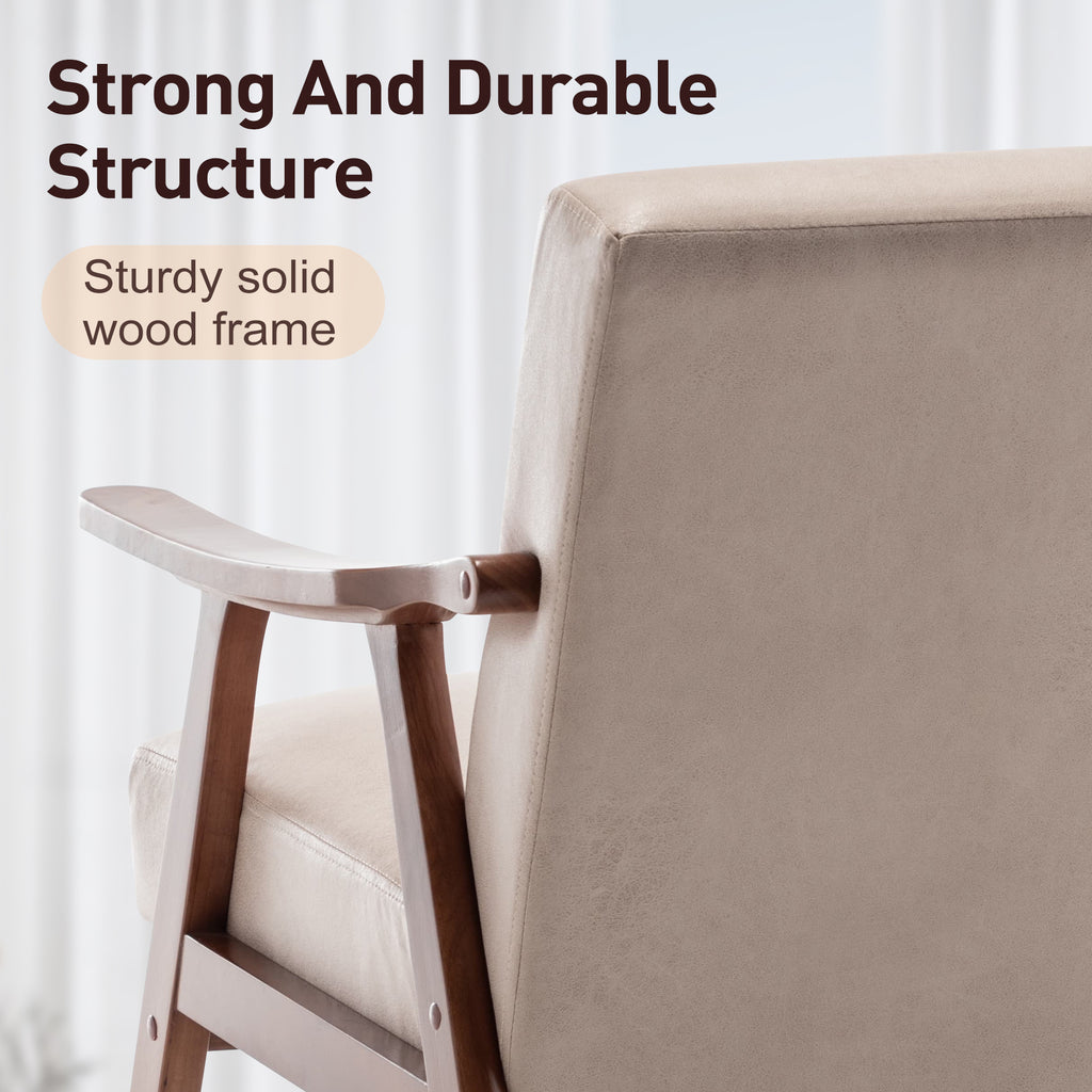 Mid-Century Modern Wingback Accent Chair with Solid Wood Frame and Extra-Thick Backrest – Lounge Chair for Living Room, Bedroom, or Reading Room - Grand Goldman Shop