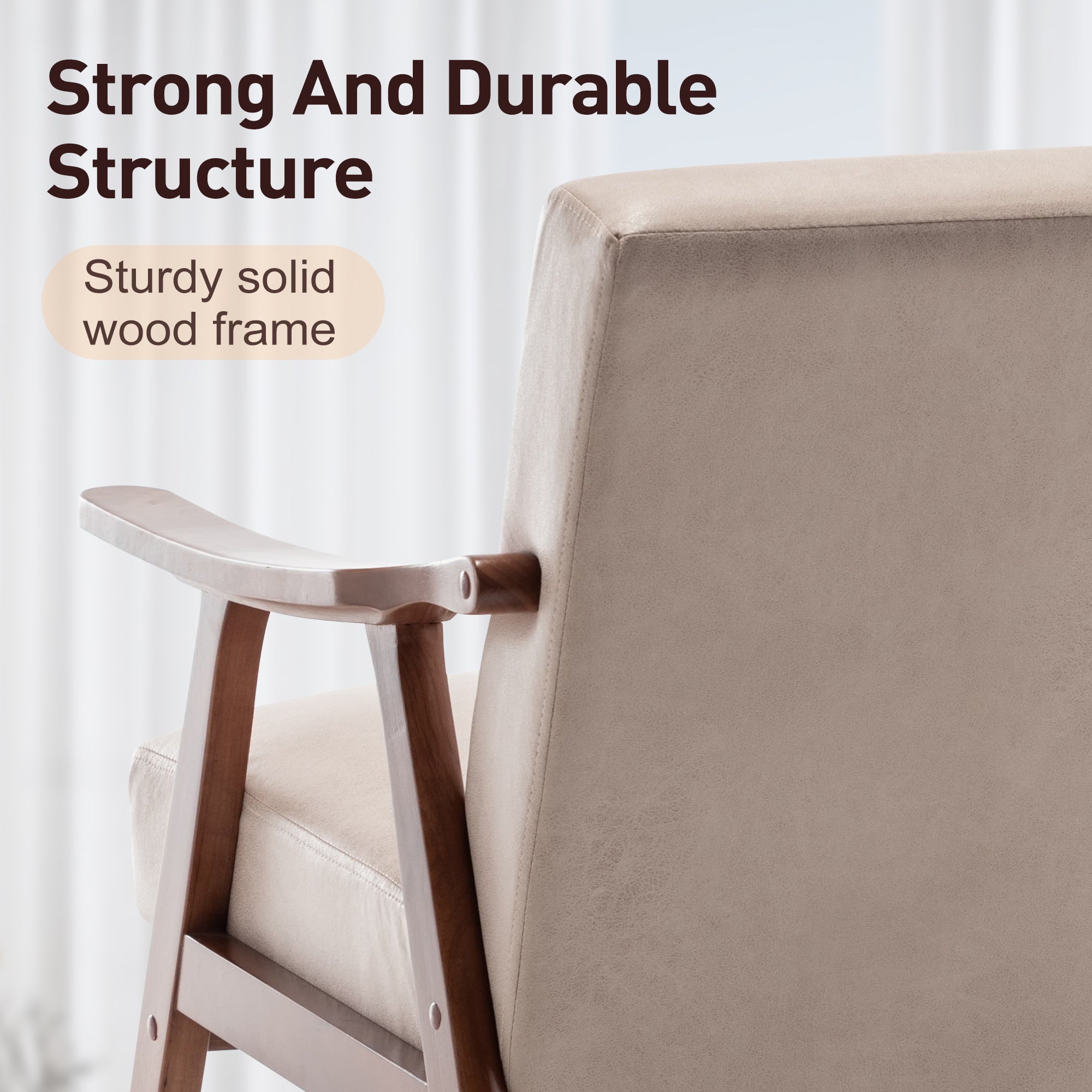 Mid-Century Modern Wingback Accent Chair with Solid Wood Frame and Extra-Thick Backrest – Lounge Chair for Living Room, Bedroom, or Reading Room - Grand Goldman Shop