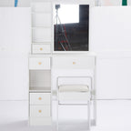 29.2' Small Space Left Drawer Desktop Vanity Table + Cushioned Stool, Extra Large Right sliding mirror, Multi Layer High Capacity Storage, Practical Fashionable Dresser, EPA, GCC, UL Certificate - Grand Goldman Shop