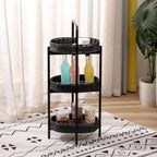 Modern 3-Tier Handwoven Side Table with Oval Organizer in Black Metal and Paper Rope - Grand Goldman Shop