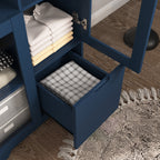 Navy Blue MDF Painted Cabinet with Glass Doors, Drawer, and Open Storage Space for Bedroom and Living Room - Grand Goldman Shop