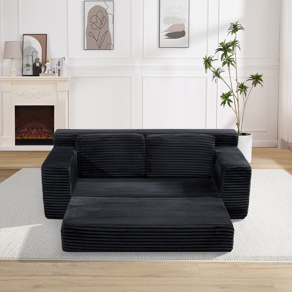 Corduroy Cloud Double Sofa, 2-in-1 Convertible Sofa Bed, Comfortable Boneless Double Sofa, Suitable for Living Room, Apartment, Small Space Black - Grand Goldman Shop