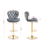Set of 2  Bar Stools,with Chrome Footrest and Base Swivel Height Adjustable Mechanical Lifting Velvet + Golden Leg Simple Bar Stool-gray - Grand Goldman Shop