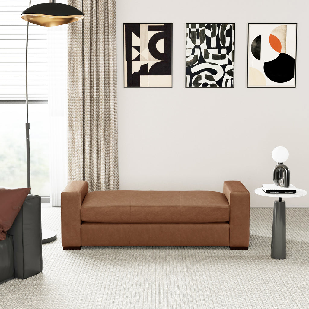 Stylish and Durable Brown Faux Leather Ottoman - Grand Goldman Shop
