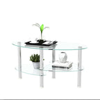 Modern Transparent Oval Glass Coffee Table with Stainless Steel Legs and 3-Layer Design for Living Room - Grand Goldman Shop