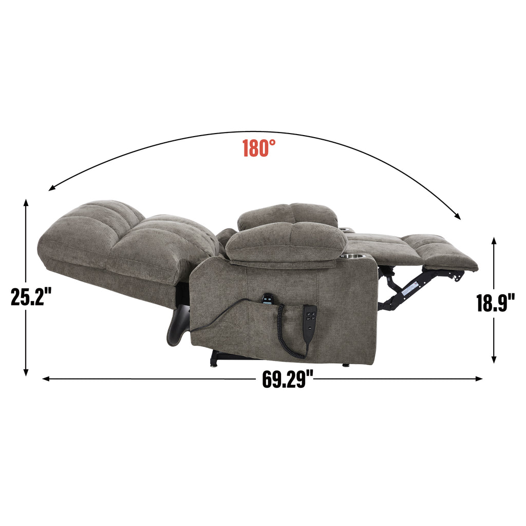 Brown Dual Motor Infinite Position Up to 350 LBS Chenille Power Lift Recliner Chair, Heavy Duty Motion Mechanism with 8-Point Vibration Massage and Lumbar Heating, Dual Cup Holders - Grand Goldman Shop