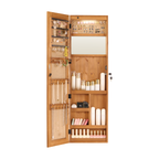Solid Wood Jewelry Armoire Organizer Cabinet with Full-Length Mirror, Light Brown, 47.5x14.3 in Wall-Mounted Lockable with LED Light - Grand Goldman Shop