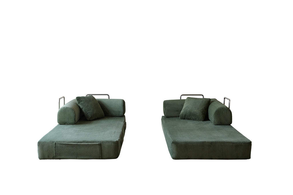 78.8' Compression Sofa,Convertible Floor Sofa Bed-with Pillow Back Support Armrest,Comfy Futon Couch Sleeper Bed,Loveseats Boneless Modular Sectional Sofa,Corduroy fabric,for Living Room,Bedroom,Green - Grand Goldman Shop