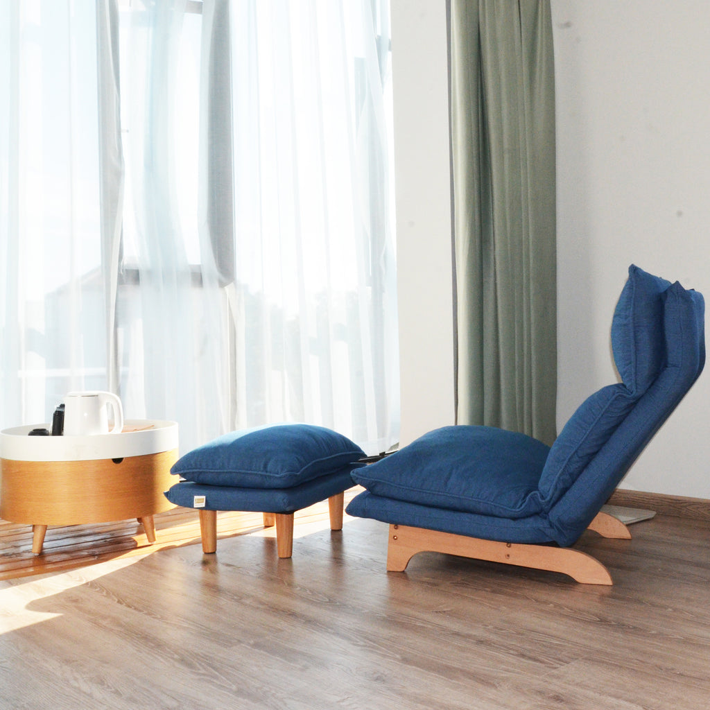 Modern Dark Blue Metal Frame Foldable Reclining Floor Chair – Lazy Leisure Sofa for Balcony or Bedroom - Grand Goldman Shop