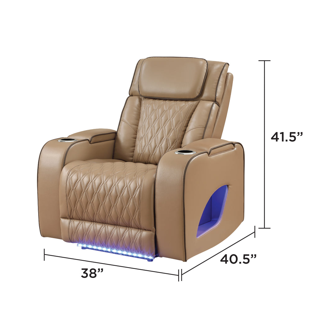 Fortuner Power Reclining 3Pc Living Room Set in Caramel Faux Leather with LED Lights, Massage Function, Bluetooth Speakers and Wireless Charging - Grand Goldman Shop