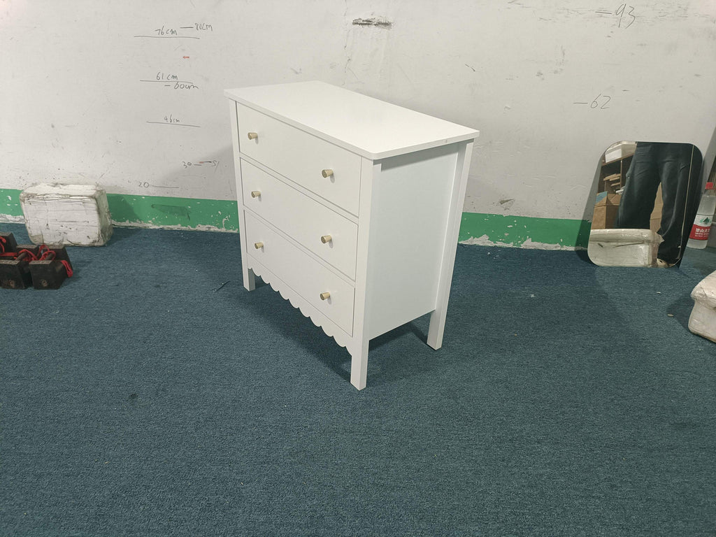 White 3 Drawer Dresser for Bedroom, Modern MDF Painted Chest of Drawers with Gold Knobs, Wooden Storage Cabinet for Kids, Nur