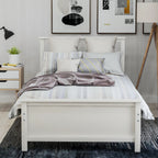 Twin Size Wood Platform Bed with Headboard, Footboard, Wood Slat Support, White Finish - Grand Goldman Shop