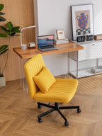 Yellow Linen Criss Cross Armless Office Chair with Wheels - Modern Comfort for Home Office, Meditation & Makeup Spaces - Gran