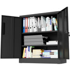 Black Heavy Duty Metal Storage Cabinet with Lock, 2-Door File Cabinet with 2 Adjustable Shelves for Home, Office, Garage (35.
