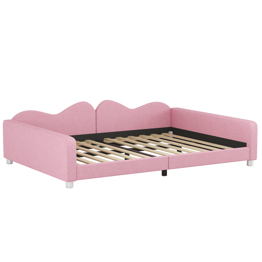 Full size Upholstered Daybed, Sherpa Fabric Sofabed with Cloud-Shaped Backrest, No Box-spring Needed, Pink(Old SKU: WF532069AAH) - Grand Goldman Shop