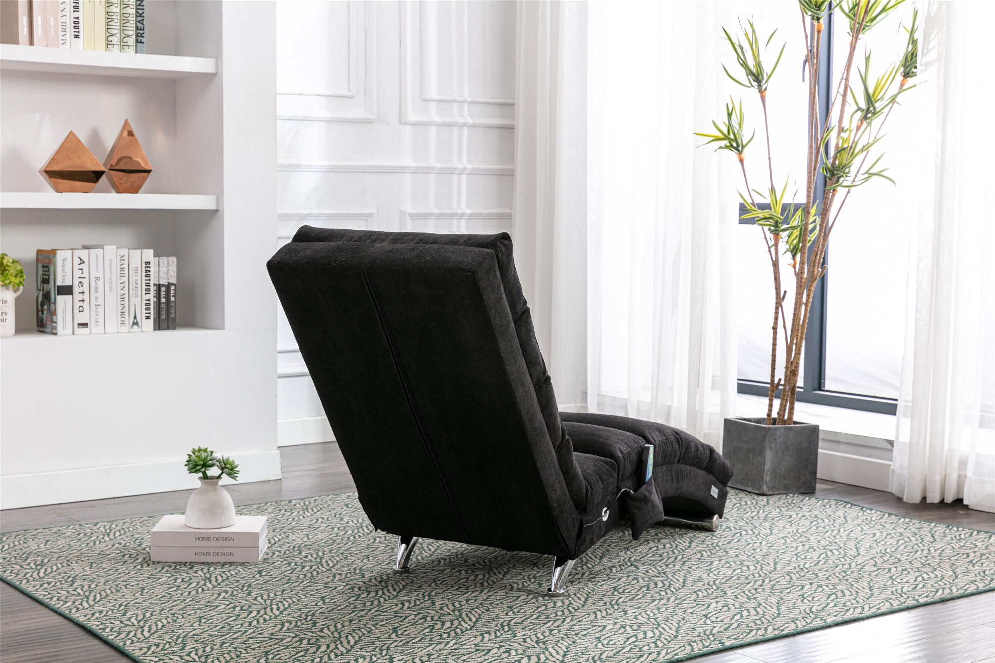 COOLMORE Luxury Upholstered Chaise Lounge Chair with Vibration for Relaxation, Modern Fixed Back Fabric Leisure Recliner Sofa for Living Room/Bedroom - Grand Goldman Shop