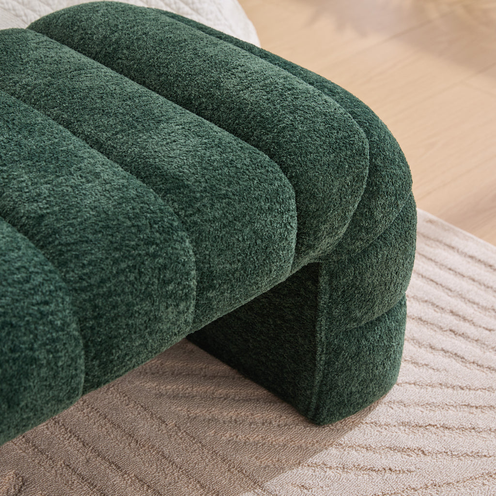 Modern Upholstered Armless Bed Bench with Channel Tufting in Green Chenille, 69.7' Wide - Grand Goldman Shop