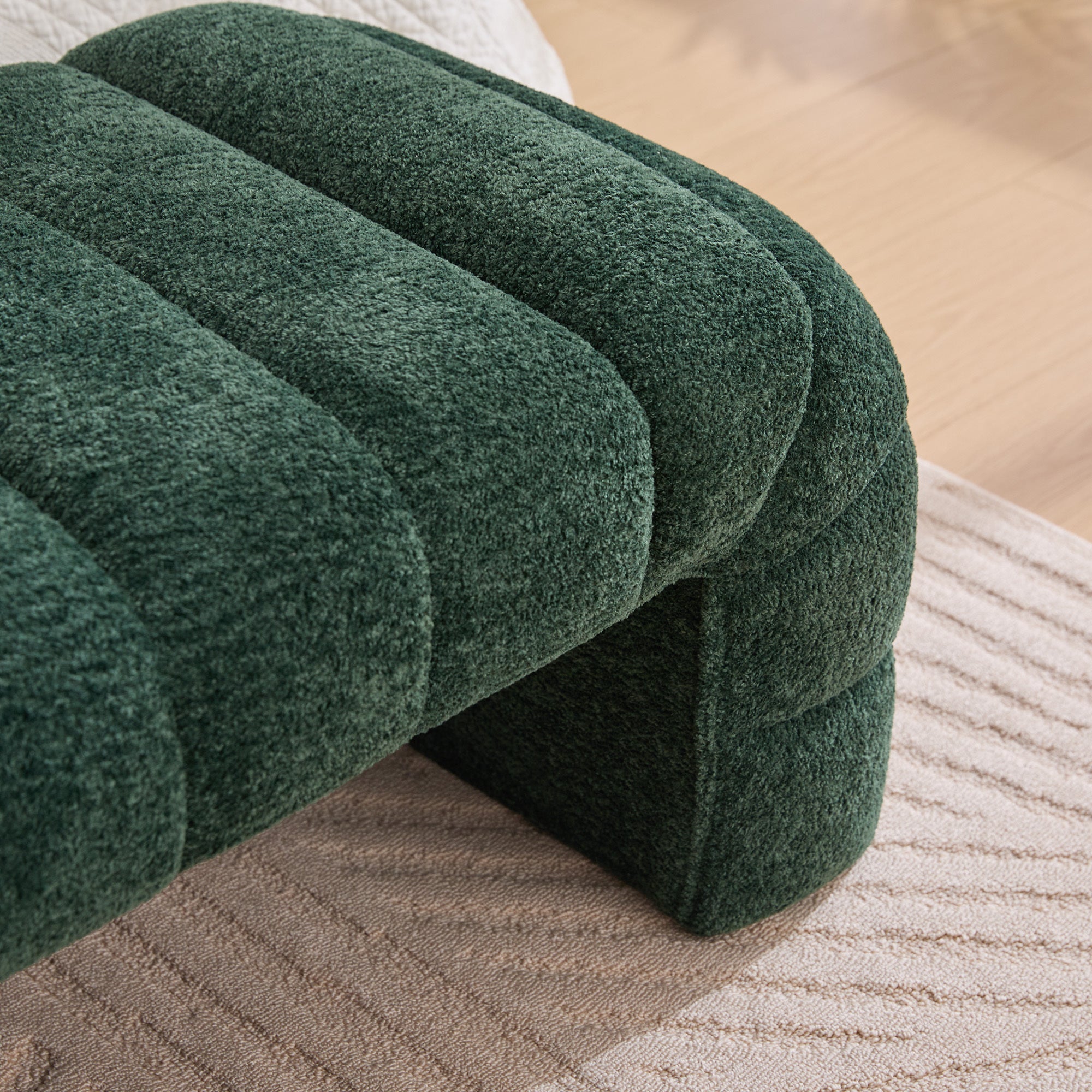 Modern Upholstered Armless Bed Bench with Channel Tufting in Green Chenille, 69.7' Wide - Grand Goldman Shop