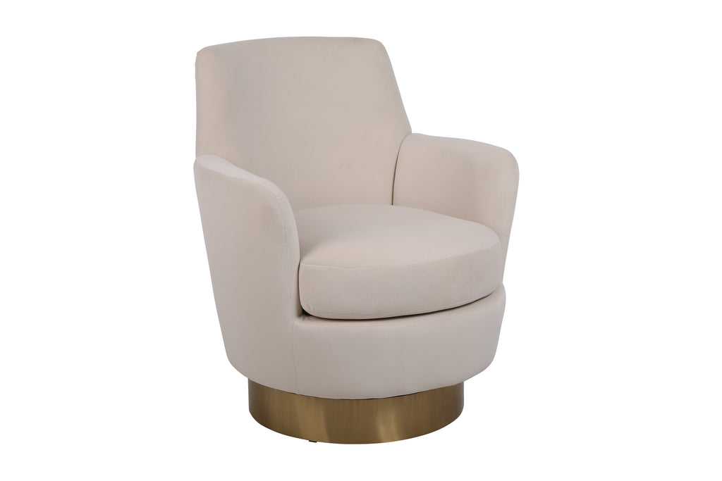 Velvet Swivel Barrel Chair, Swivel Accent Chairs Armchair for Living Room, Reading Chairs for Bedroom Comfy, Round Barrel Chairs with Gold Stainless Steel Base (Beige) - Grand Goldman Shop