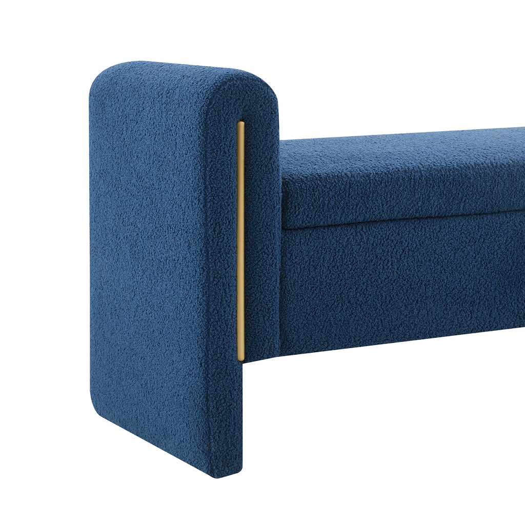 Modern Teddy Bed End Bench with Arms and Storage, Upholstered Large Foot Rest Stool in Navy Blue, Comfy Window Vanity Bench for Living Room, Bedroom, Dorm, Coffee Table - Grand Goldman Shop