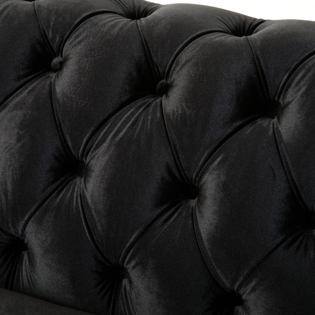 VIVALUX Chesterfield Velvet Loveseat Sofa, 2-Person Rolled Arm Upholstered Couch, Black, Pine Wood Frame, 59.44' - Grand Goldman Shop