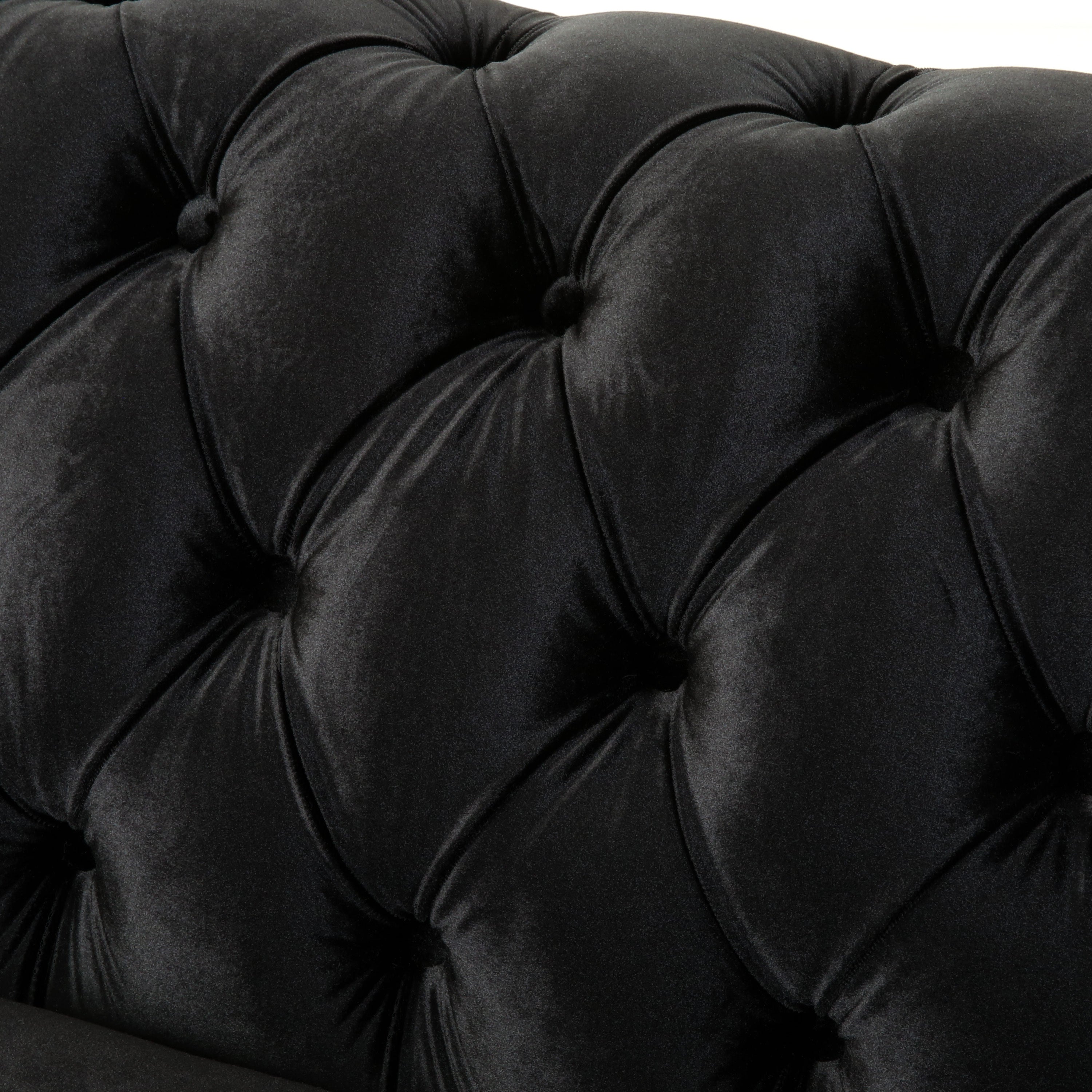 VIVALUX Chesterfield Velvet Loveseat Sofa, 2-Person Rolled Arm Upholstered Couch, Black, Pine Wood Frame, 59.44' - Grand Goldman Shop