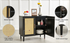 Side panel buffet cabinet with natural rattan door, rattan storage cabinet with adjustable shelves, side panel and buffet with storage space, modern console cabinet in bedroom and living room - Grand Goldman Shop