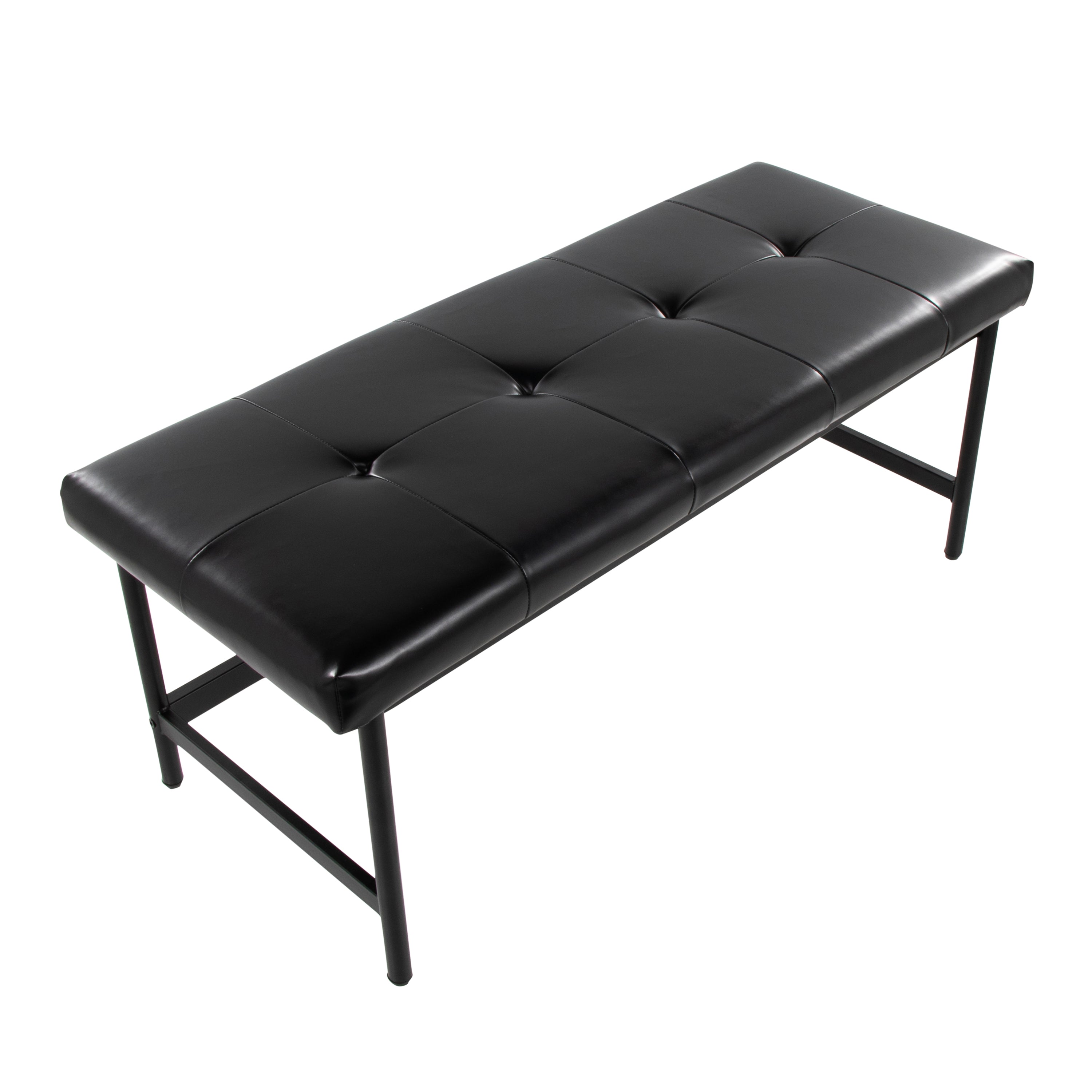 Bench in Black Metal and Black Faux Leather - Grand Goldman Shop