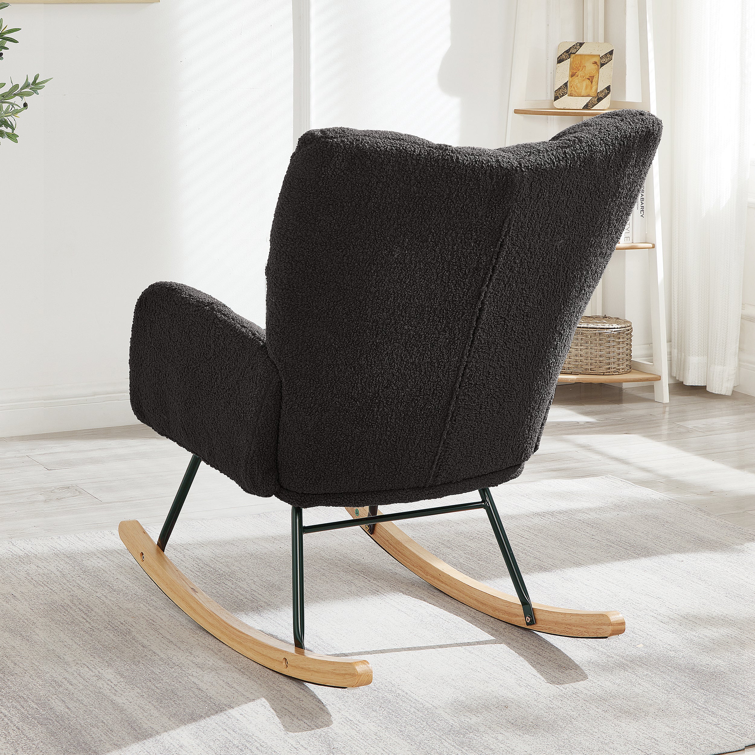 Glider Chair for Living Room Tufted Upholstered Teddy Fabric Rocking Chair with Metal Frame Accent Chair Dark Gray - Grand Goldman Shop