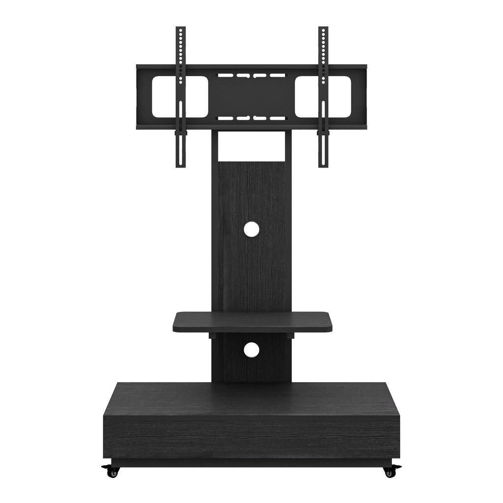 Mobile TV Cart with Push-Pull Drawer for 32-75 Inch TVs, Black MDF and Metal Stand with Lockable Wheels - Grand Goldman Shop