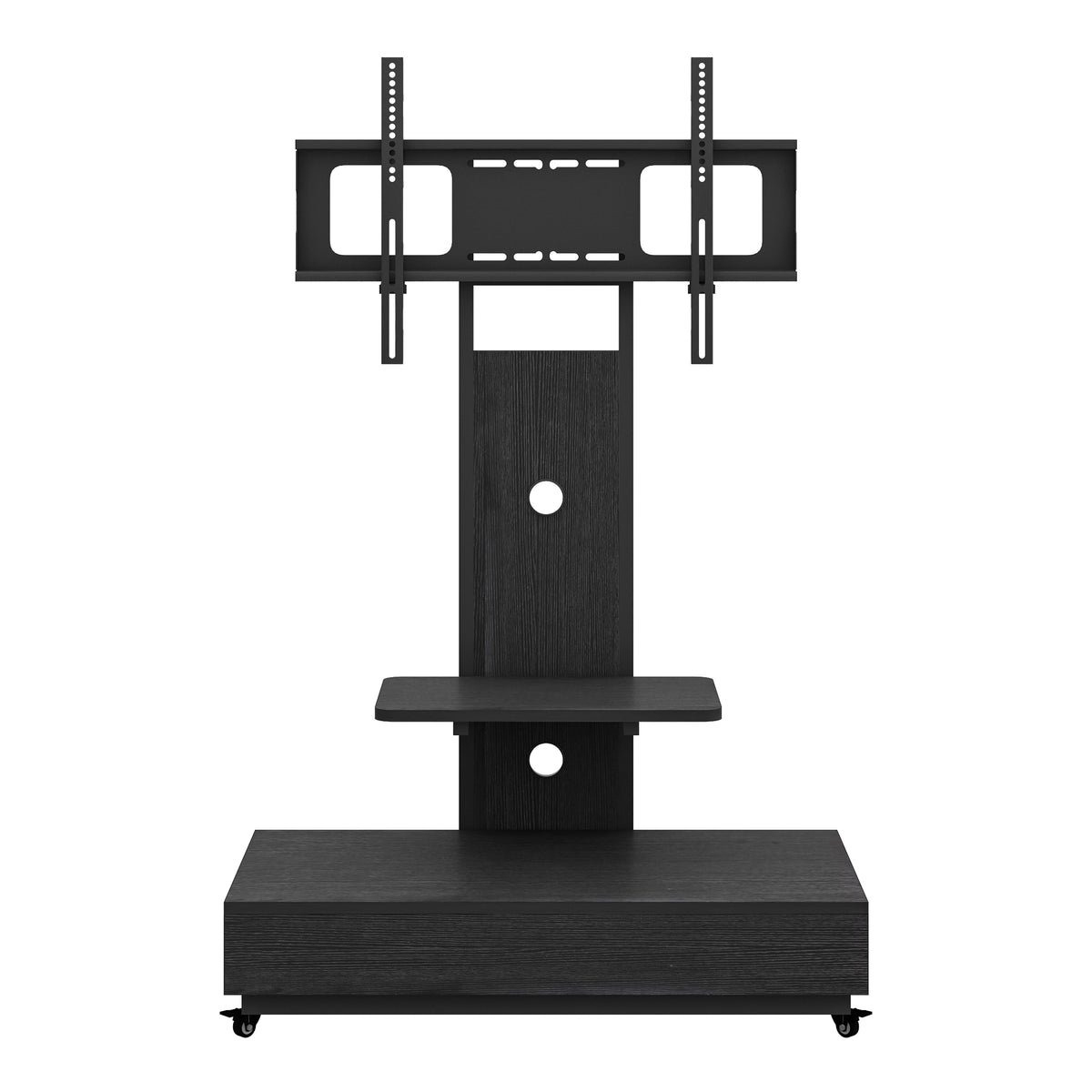Mobile TV Cart with Push-Pull Drawer for 32-75 Inch TVs, Black MDF and Metal Stand with Lockable Wheels - Grand Goldman Shop
