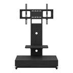 Mobile TV Cart with Push-Pull Drawer for 32-75 Inch TVs, Black MDF and Metal Stand with Lockable Wheels - Grand Goldman Shop