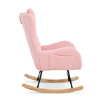 Rocking Chair Nursery, Teddy Upholstered Rocker Glider Chair with High Backrest, Adjustable Headrest & Pocket, Comfy Glider Chair for Nursery, Bedroom, Living Room, Offices, Rubber wood, pink - Grand Goldman Shop