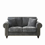 Modern 2-Seater Sofa with Rolled Arms, Tufted Upholstered Couch in Gray Fabric, 63 Inches - Grand Goldman Shop