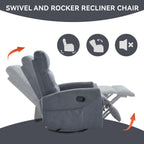 Manual Recliner Chair with Rocker and Swivel in Fabric for Living Room, Grey - Grand Goldman Shop