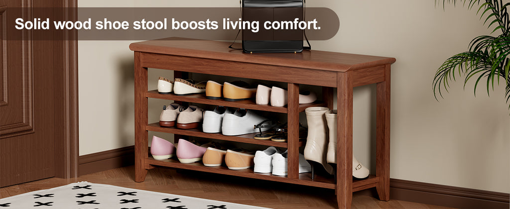 Adjustable shoe-changing bench, storage bench, hidden storage. With a load-bearing capacity of up to 550 pounds, suitable for bedrooms and corridors. 100% solid wood. - Grand Goldman Shop