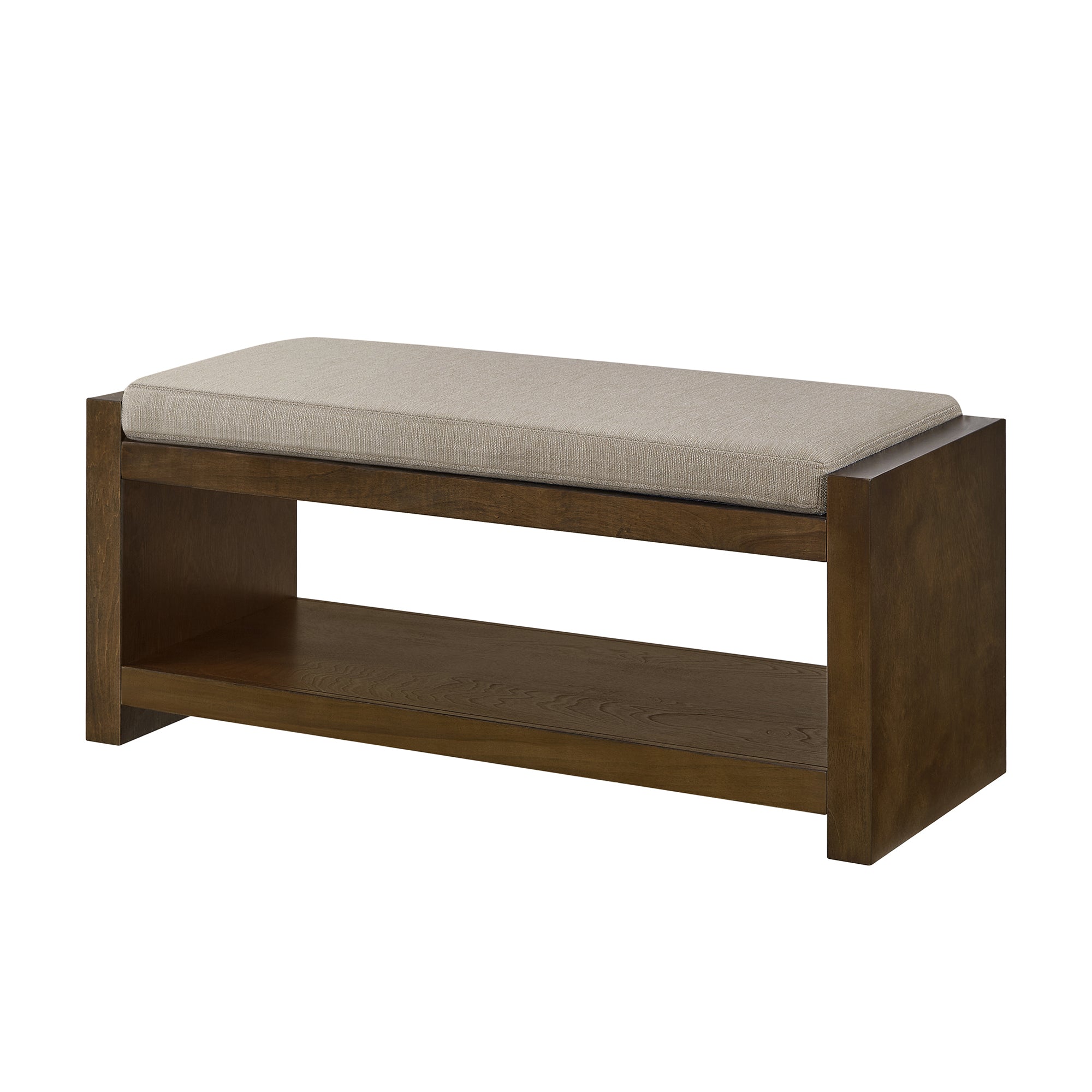 40' Accent Bench with Lower Shelf Shoe Rack, Padded Seating Bench for Living Room, Modern Compact Bed End Bench with Storage for Bedroom Seating, Removable Cushion,  40'W- Linen - Grand Goldman Shop