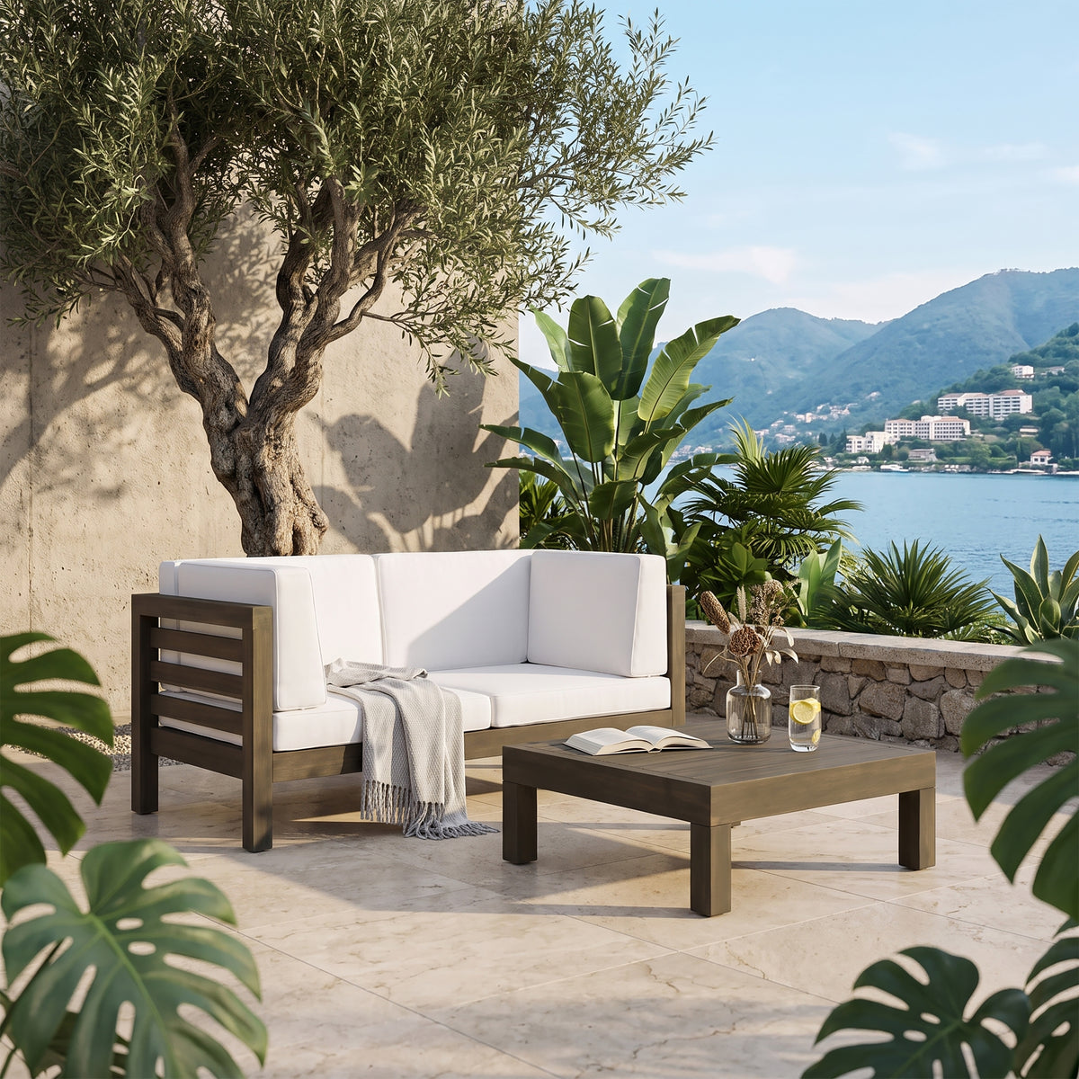 OANA 3-teiliges LOVESEAT-SET MIT COUCHTISCH, WEISS