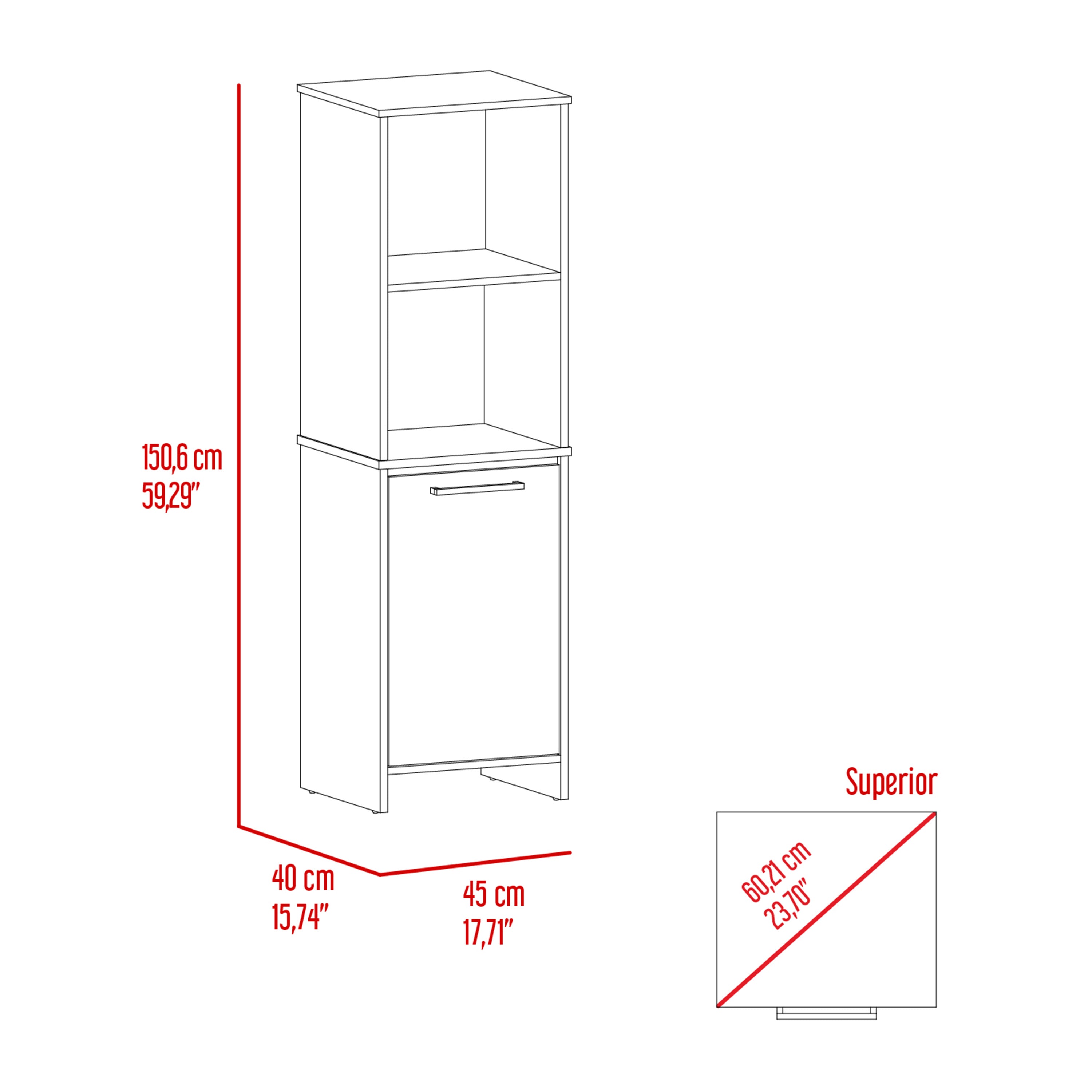 Eiffel Kitchen Pantry, Two External Shelves, Single Door Cabinet, Two Interior Shelves White -White - Grand Goldman