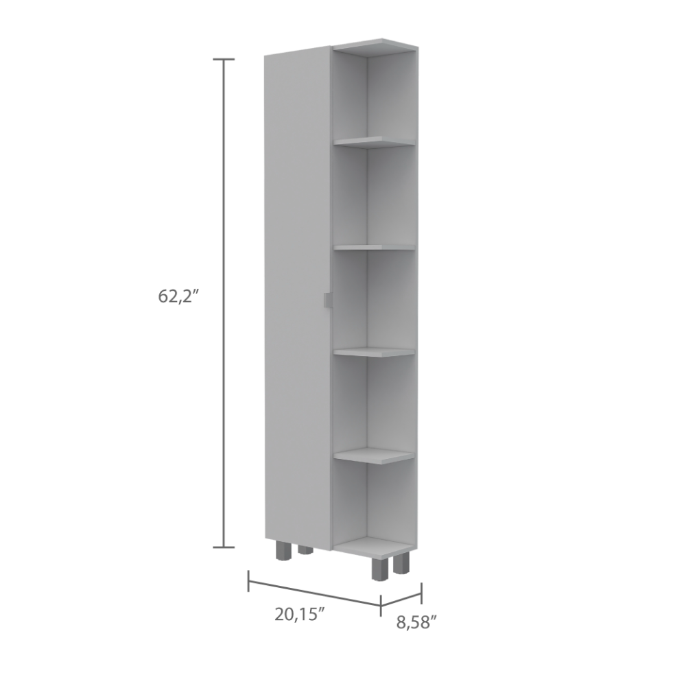 Urano Corner Linen Cabinet, Five External Shelves, Single Door, Four Interior Shelves -White - Grand Goldman