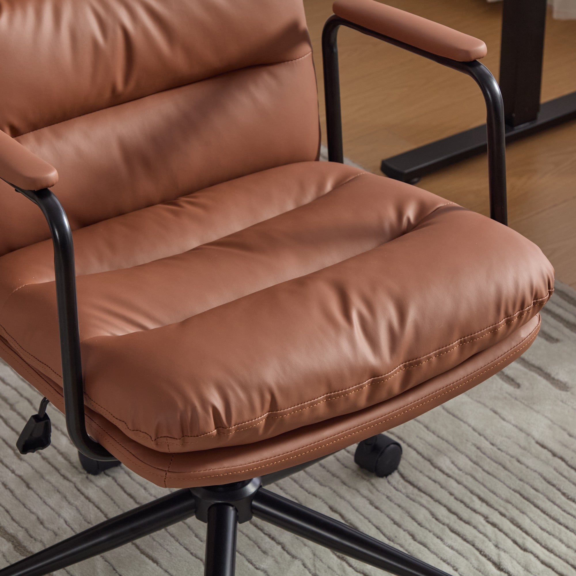 Office Chair,Mid Back Home Office Desk Task Chair with Wheels and Arms Ergonomic PU Leather Computer Rolling Swivel Chair wit