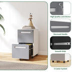 Stylish 2-Drawer Mobile File Cabinet with Lock, All-Steel Metal Storage Cabinet on 360° Wheels, White Finish, Holds A4/Letter