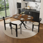 Modern Solid Wood Veneer Retractable Dining Table, Round Extendable 6-Person Table, Walnut MDF with Carbon Steel Base, 42-58 Inches - Grand Goldman Shop
